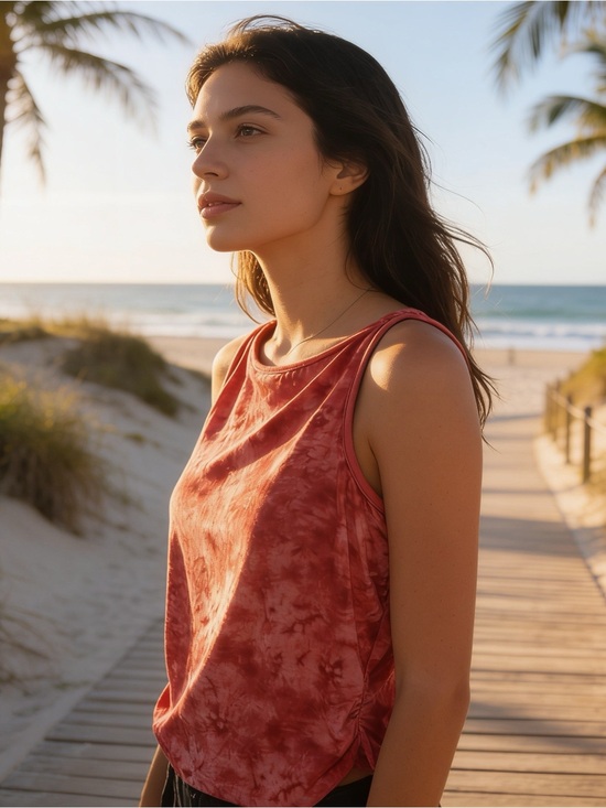 Columbia Tops - Columbia Titanium XL Pink Coral Tie Dye Ruched Athletic Tank Built In Bra